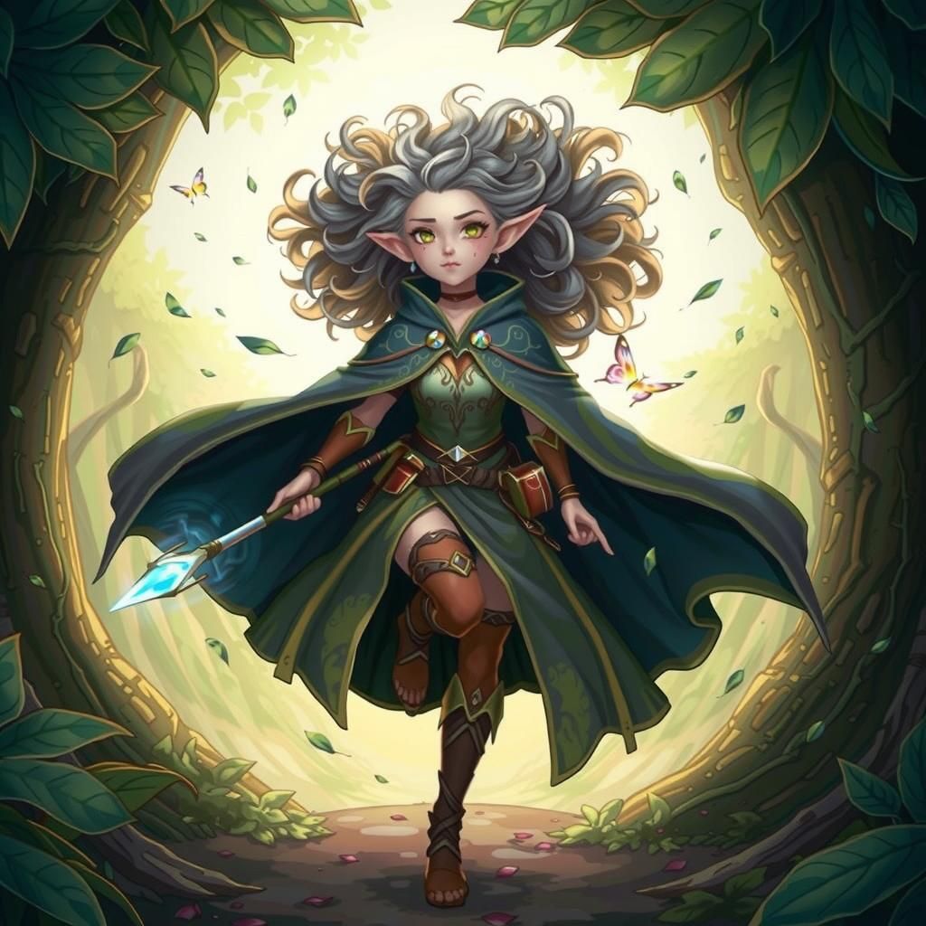 Agile Elf Leaping Through Iridescent Forest