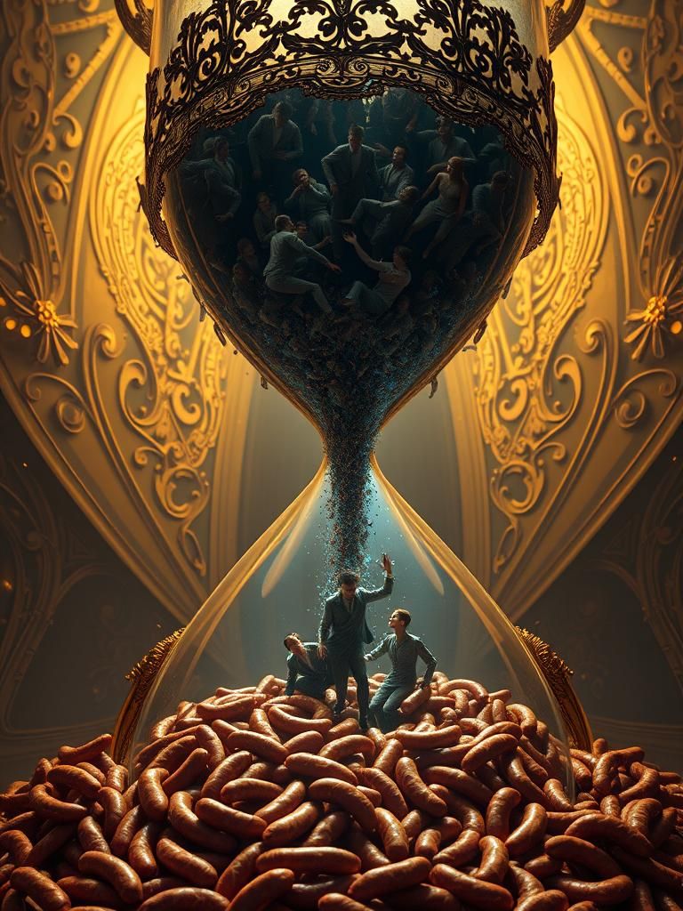 Hourglass Transformation: People to Sausages in Ornate Machi...