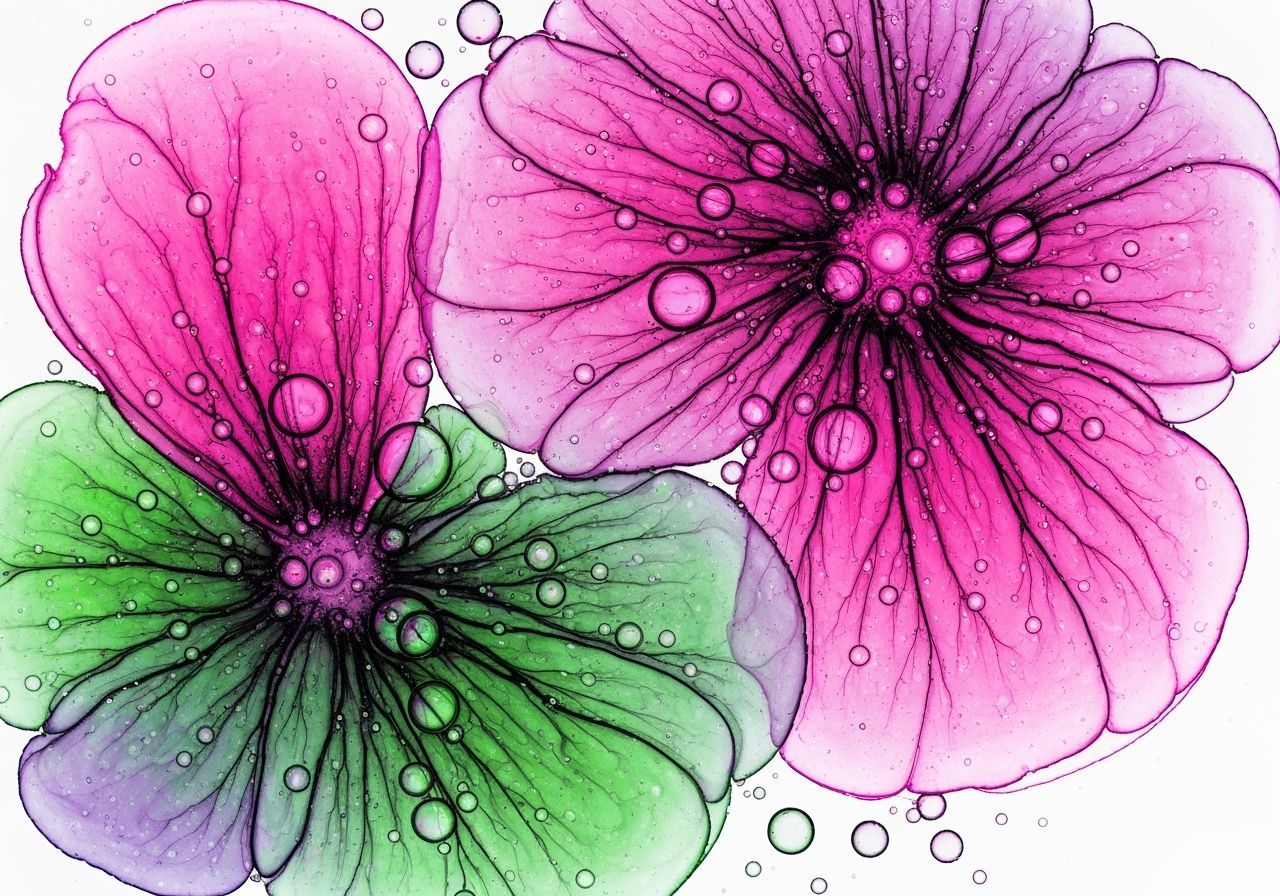 Vibrant Abstract Floral Fluid Art with Intricate Veins