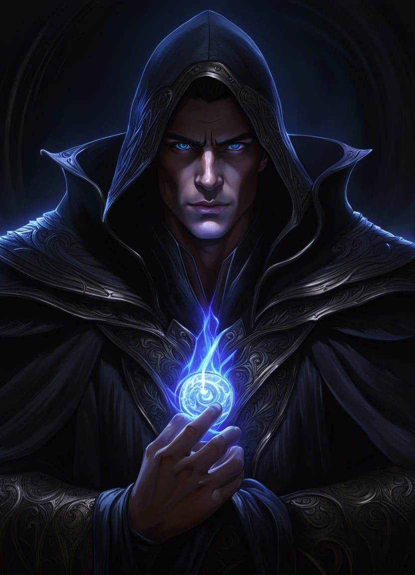 Dark Sorcerer Portrait with Magic and Spell