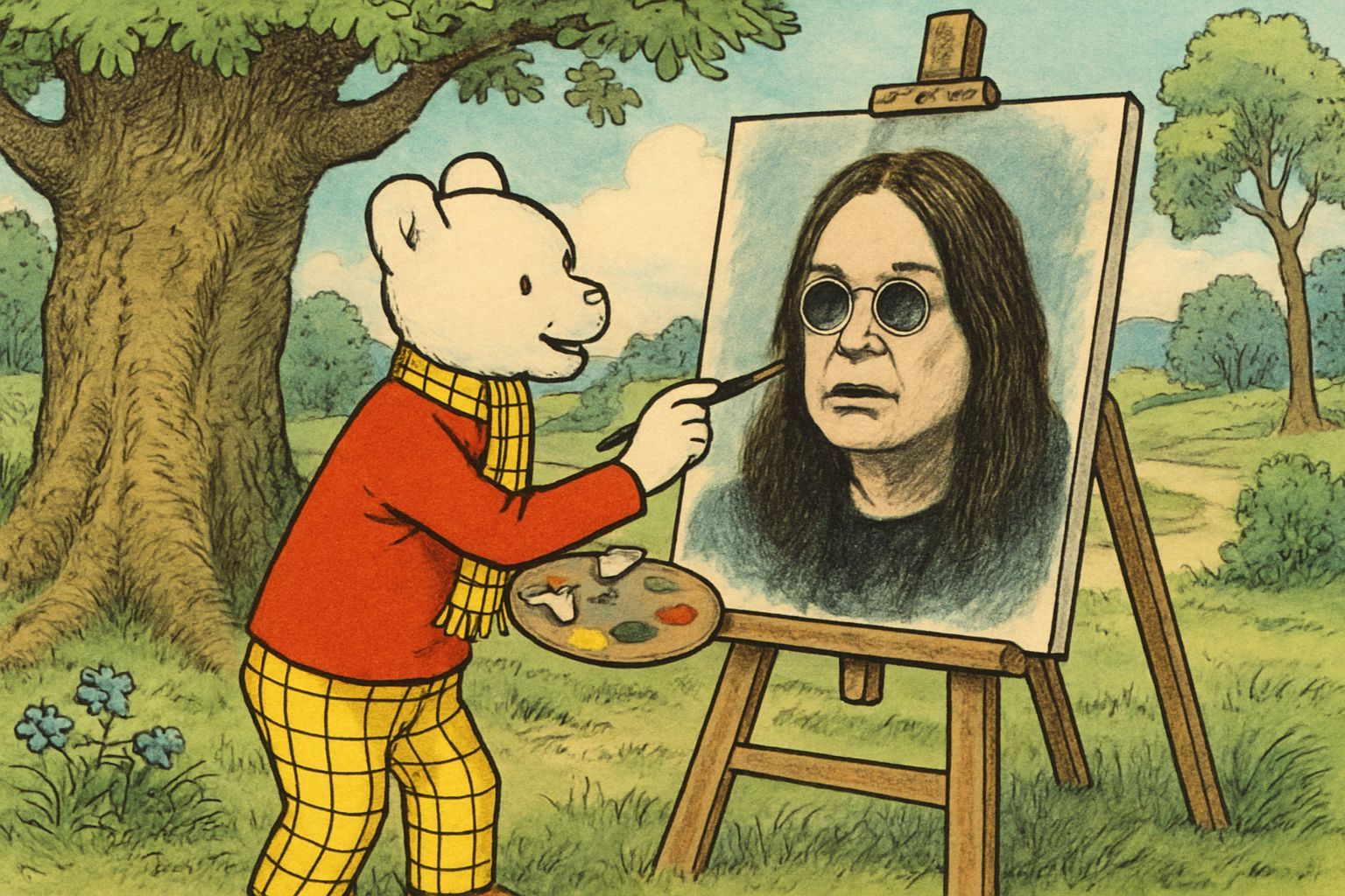 Rupert Bear Paints Ozzy Osbourne Portrait