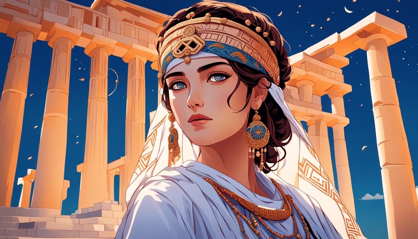 Anime Artwork: Stunning Greek Woman in Peplos Dress
