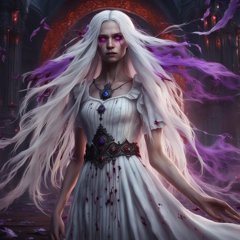 Crying Girl in White Dress: Detailed Fantasy Art