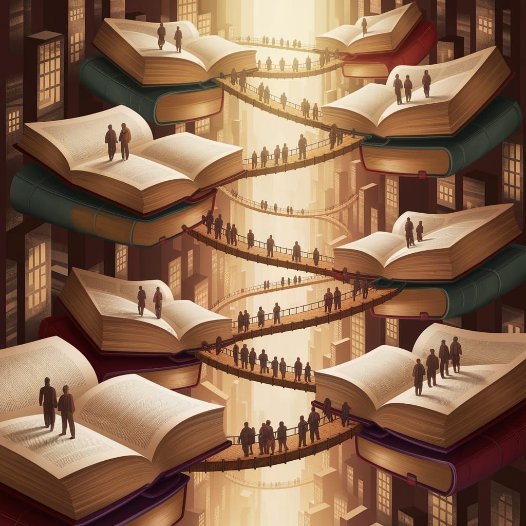 Whimsical City of Floating Books in Dreamy Digital Painting