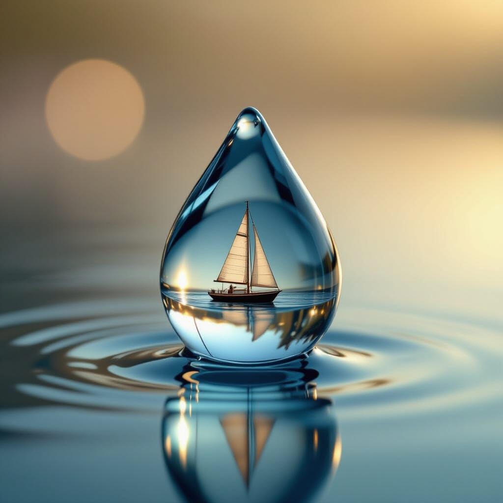 Macro Photo of Eye with Sailboat in Teardrop