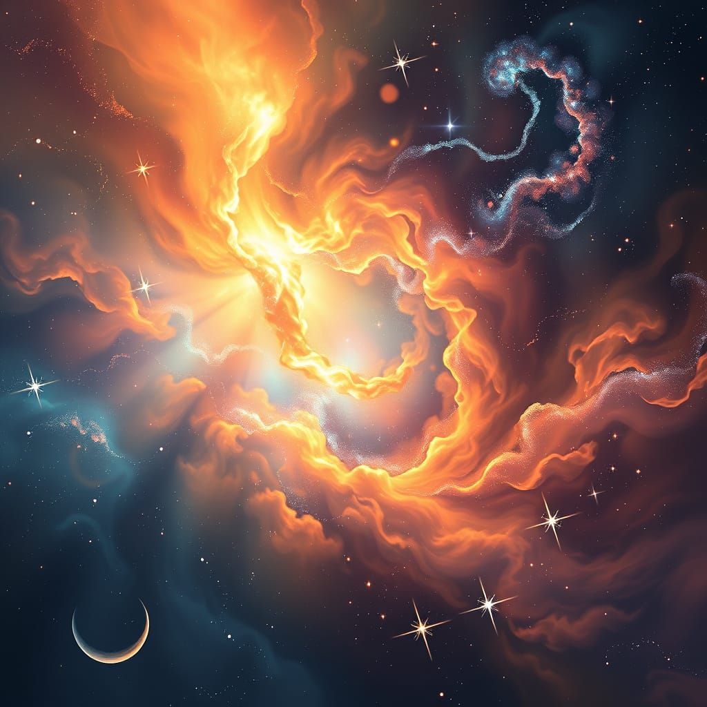 Celestial Dance of Light and Shadow Digital Painting