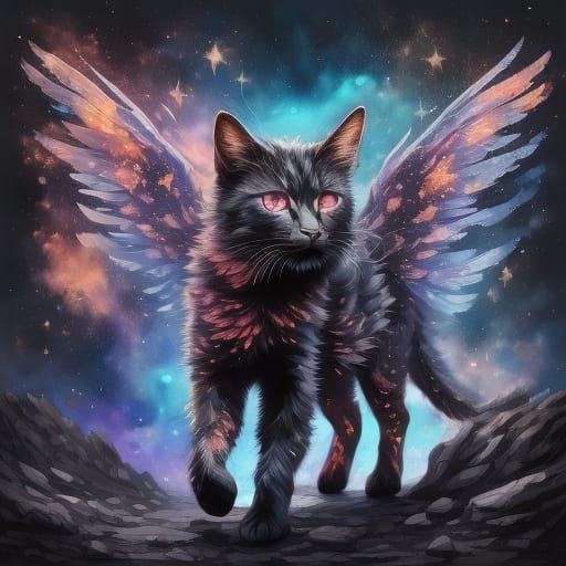 Warrior Cat with Stars and Wings