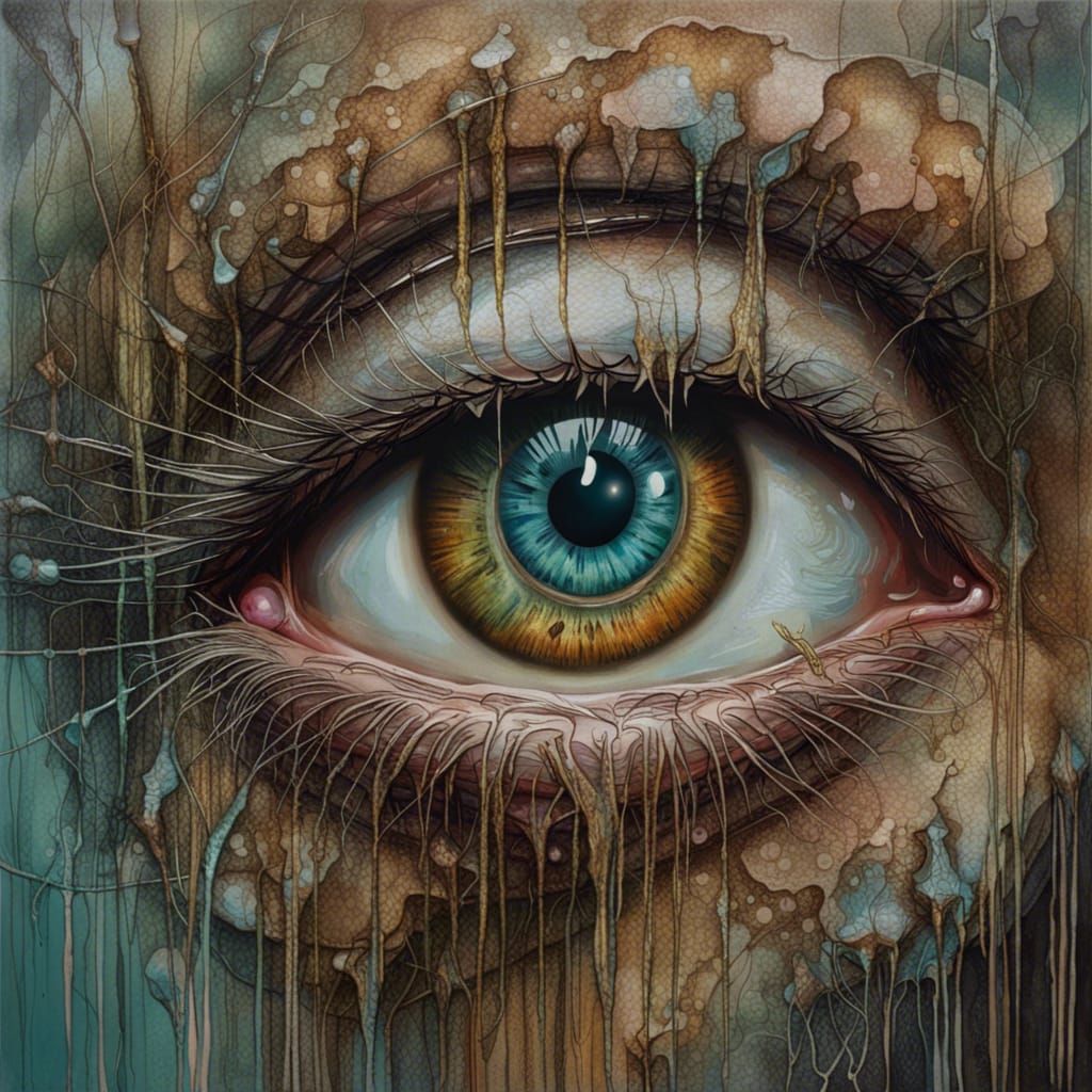 Hyperrealistic Crying Eye with Dripping Tear