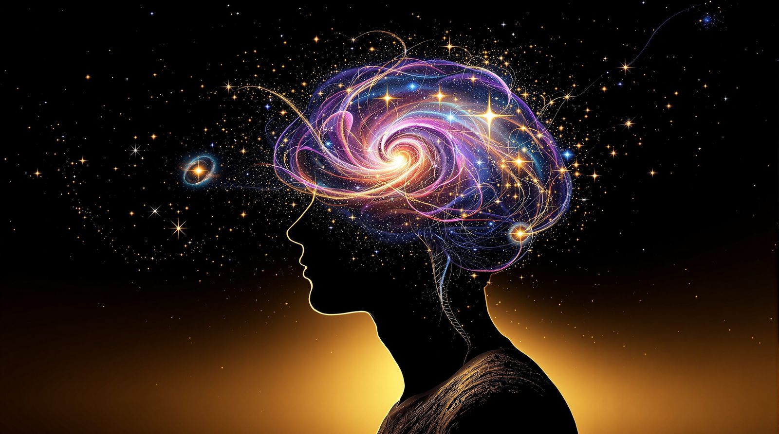 Cosmic Galaxy Brain Silhouette in Surreal Sci-Fi Style