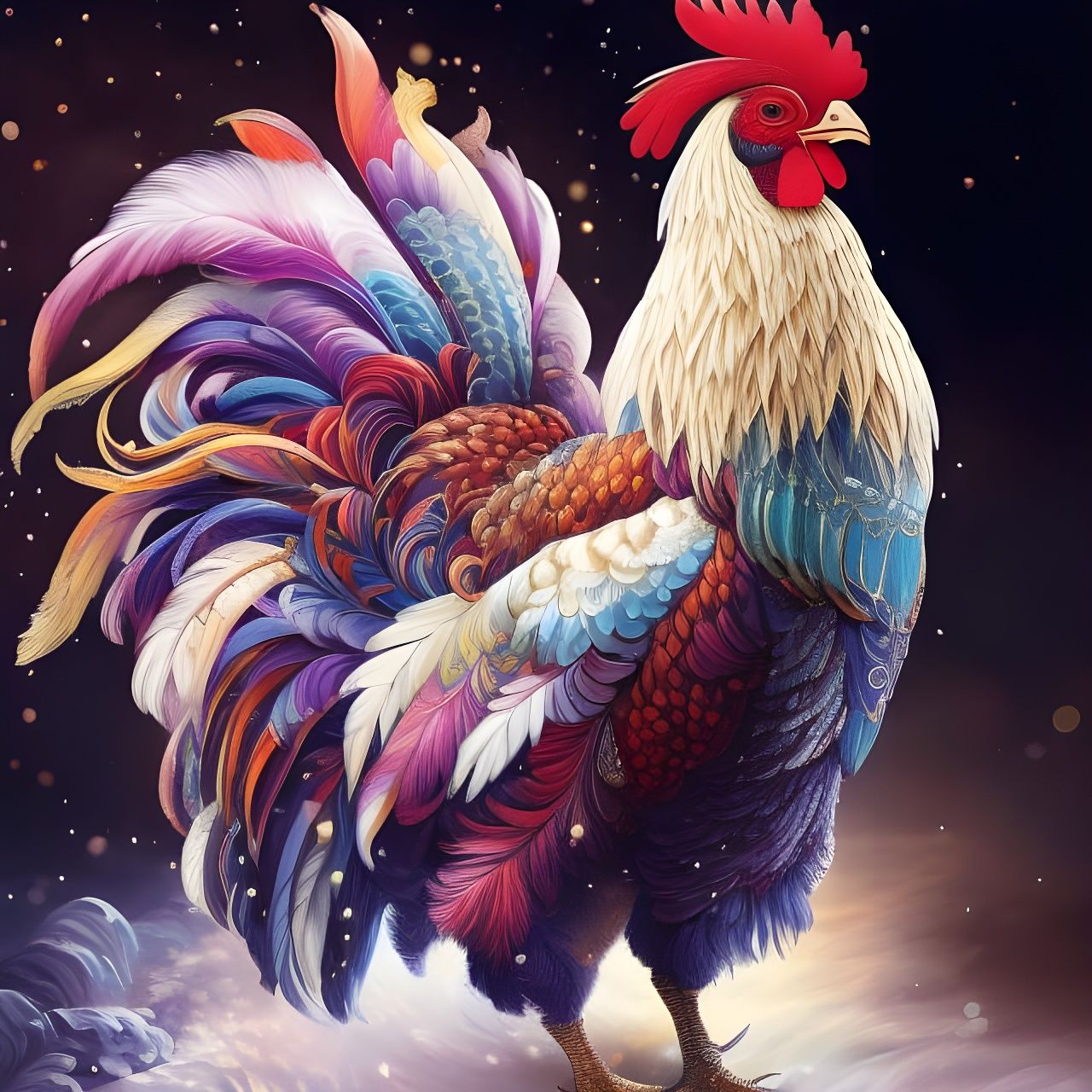 Ornate Floral Rooster in Hyperrealistic Style
