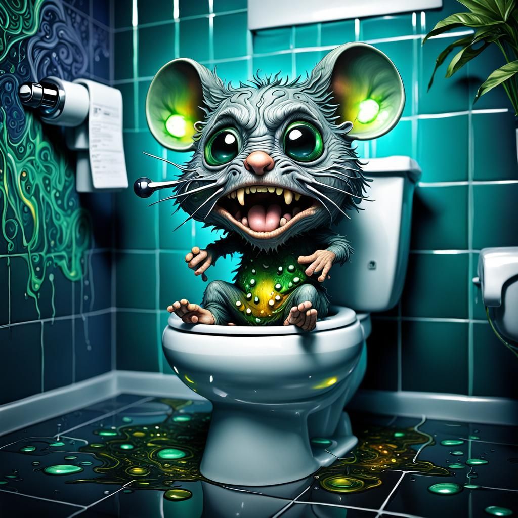 Angry Chibi Mouse on Toilet: Psychedelic Art