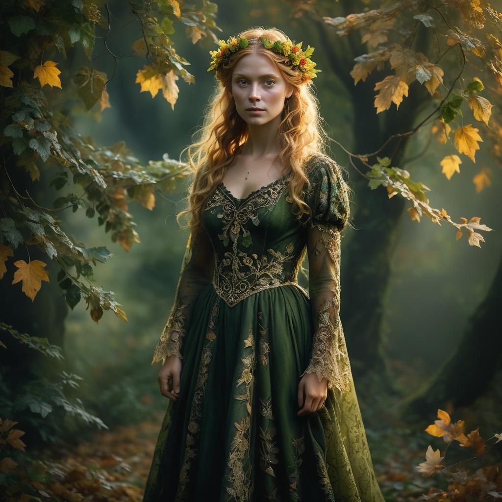 Norse Woman in Autumn Foliage: Renaissance Portrait