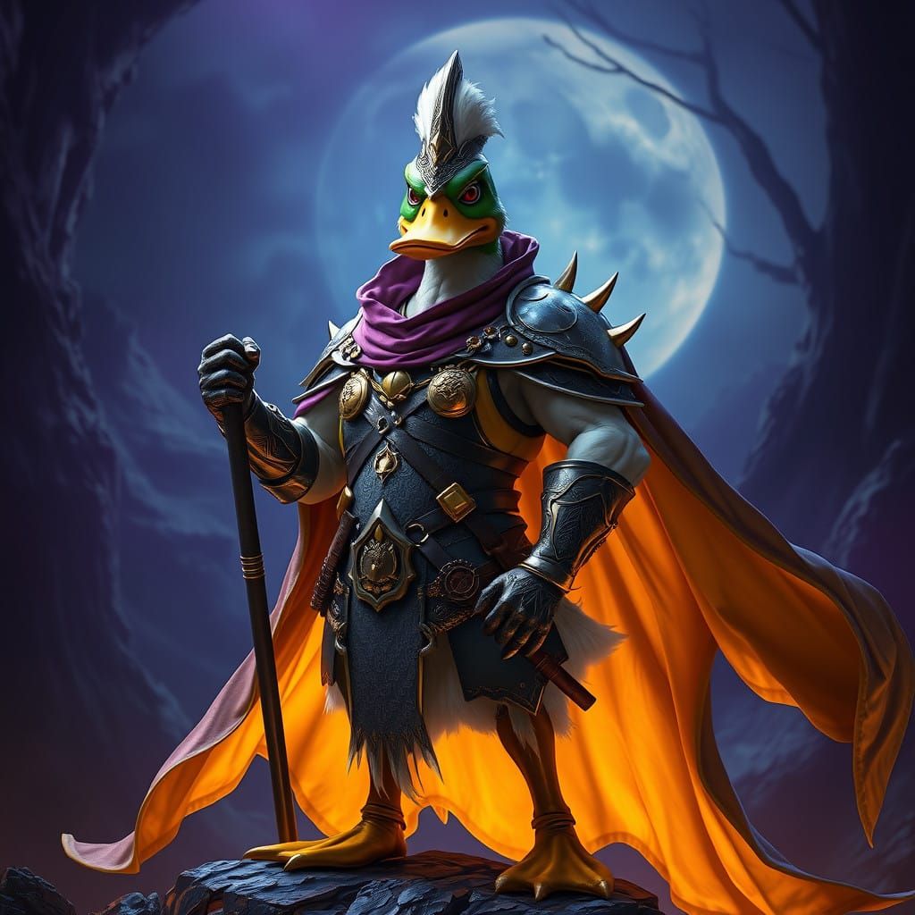Epic Dark Fantasy Duck Warrior in Art Nouveau Style