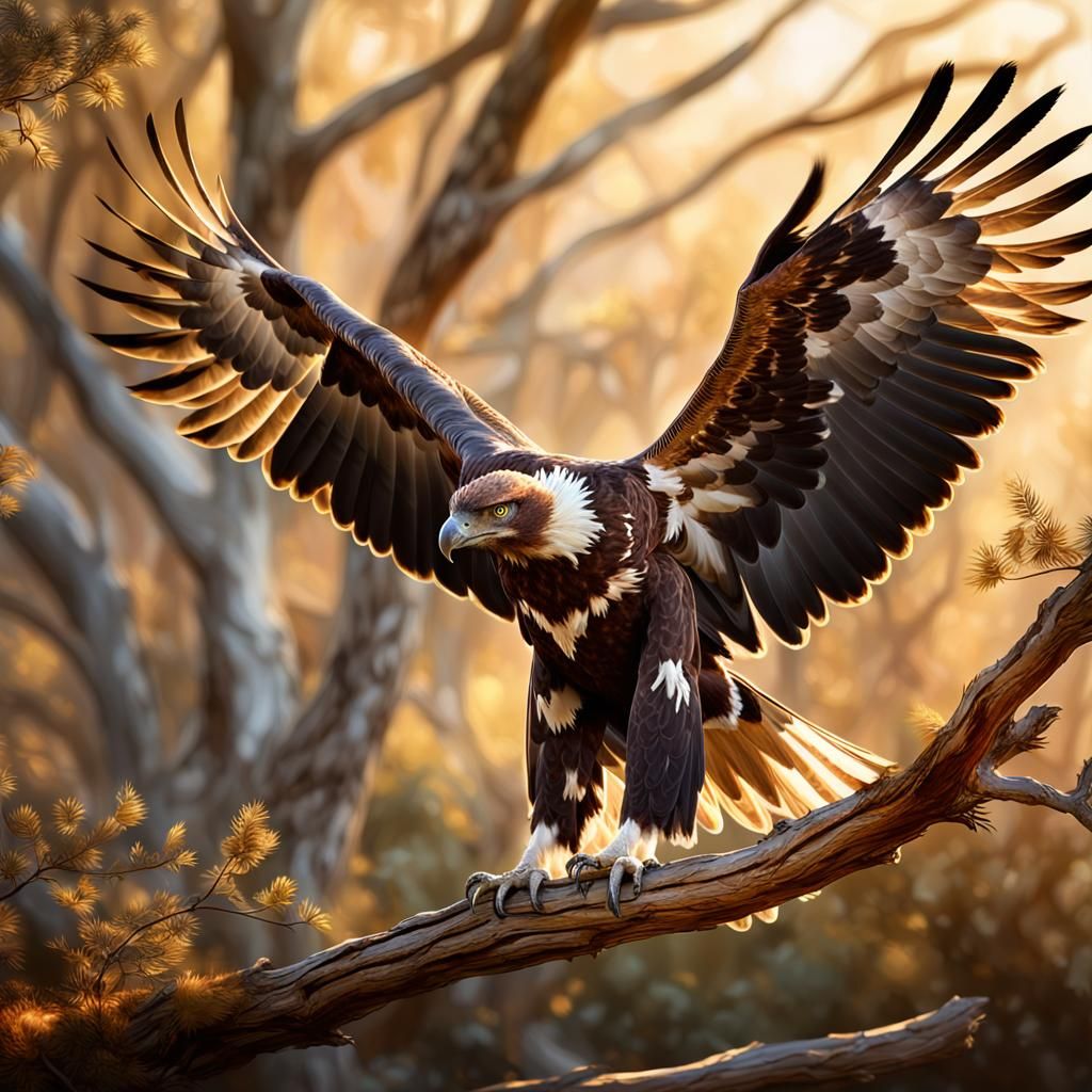 Wedge-Tailed Eagle Landing: Hyperrealistic Digital Art