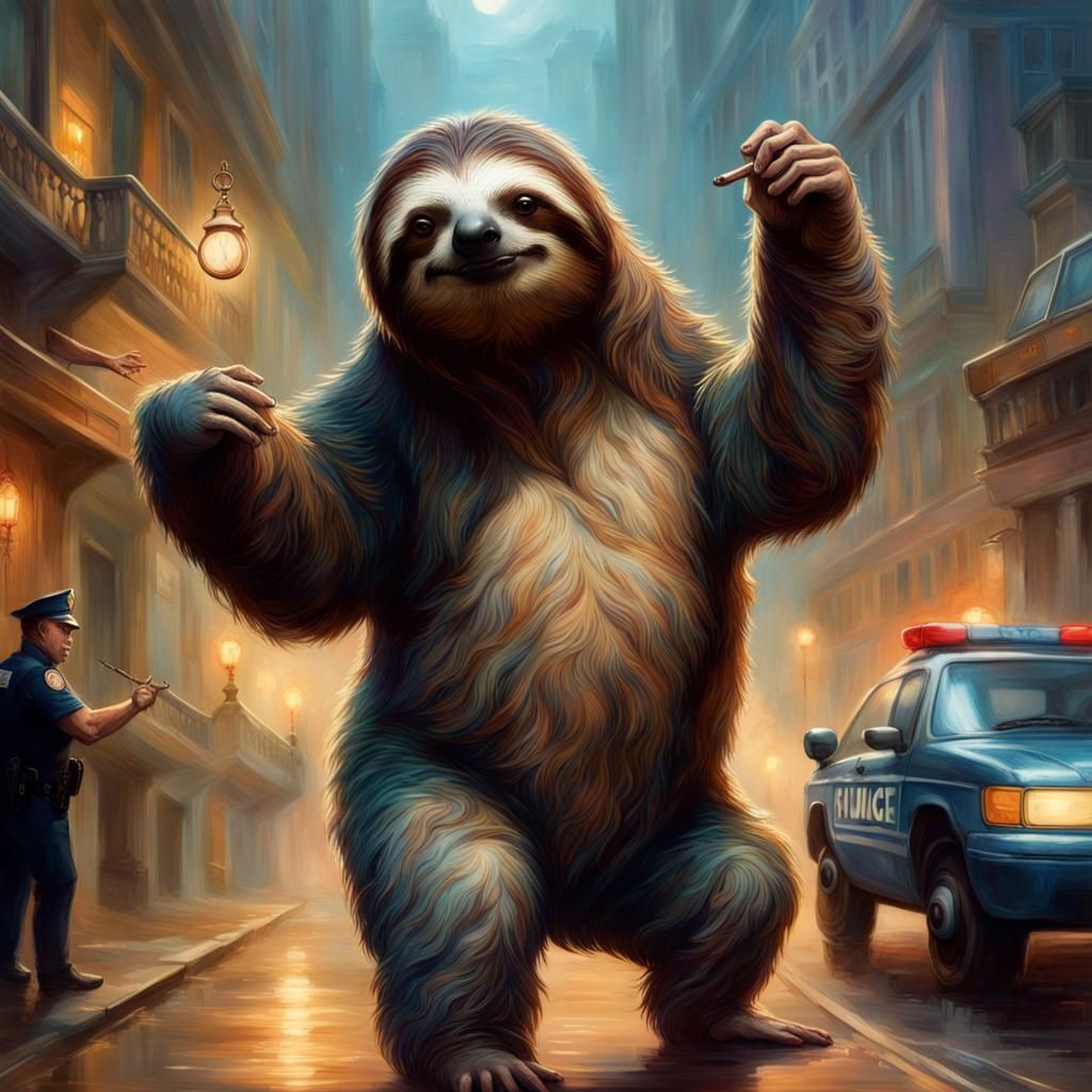 Sloth Pulled Over: Hyperrealistic Splash Art