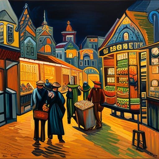 Van Gogh Shopping at Night Market, Neo-Impressionism