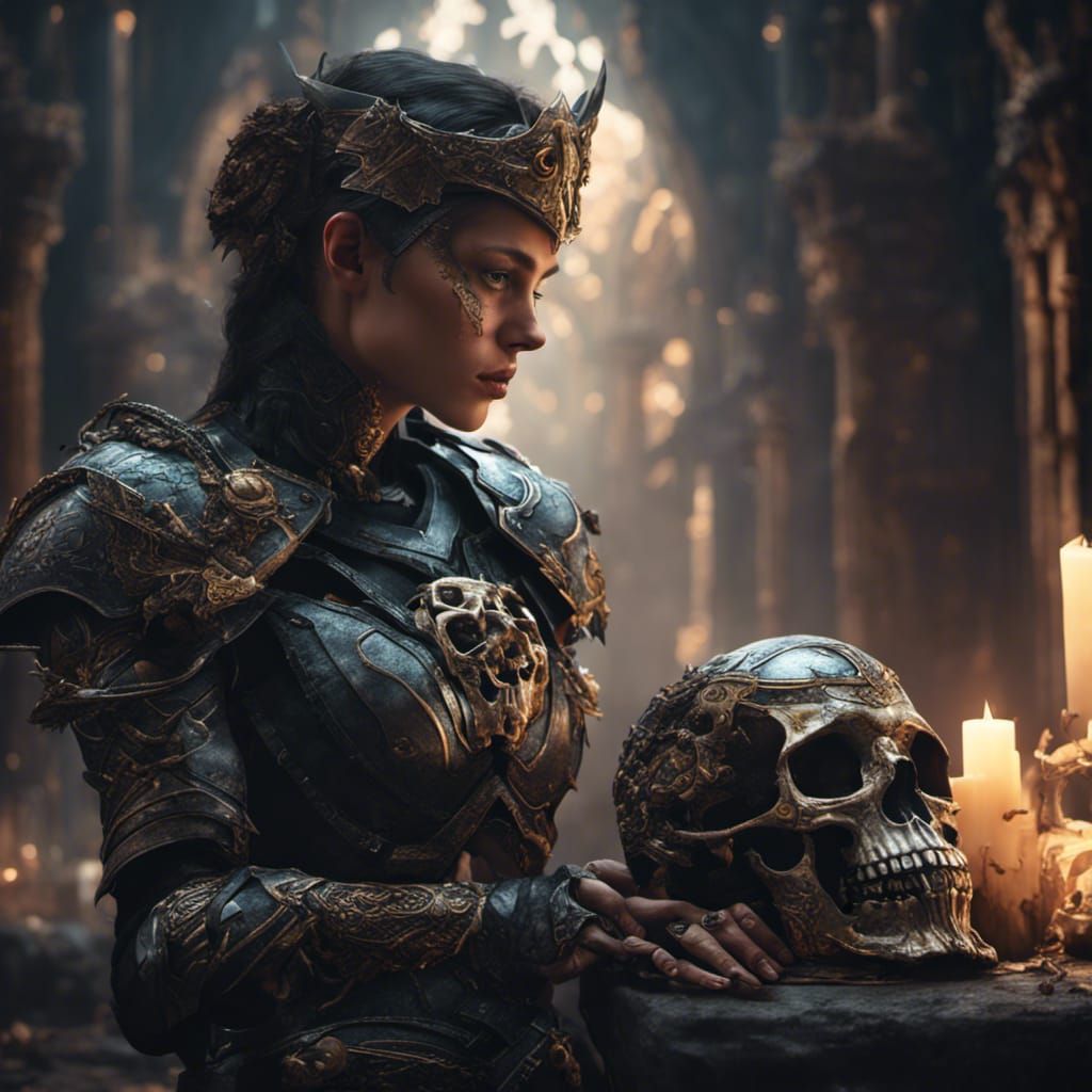 Valkyrie with Skull: Detailed Fantasy Art