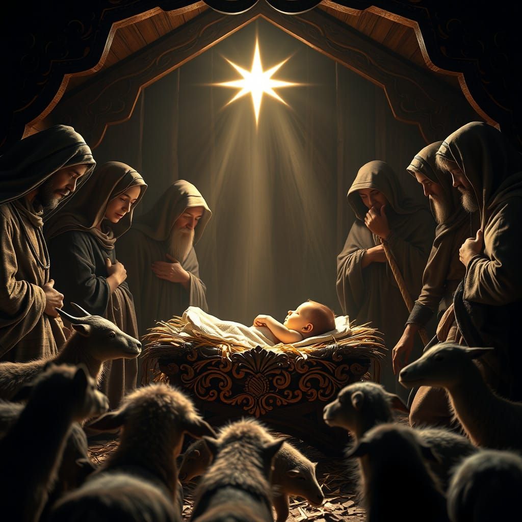 Serene Christmas Scene in a Fantastical, Otherworldly Style