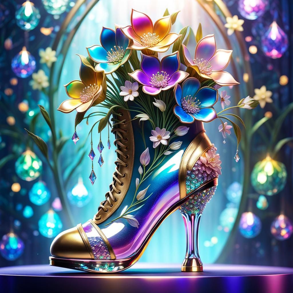 Art Nouveau Glass Flowers in Iridescent Boot