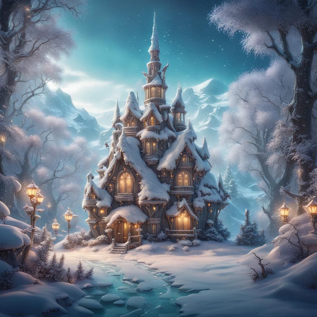 Whimsical Winter Fairy Wonderland: Detailed Matte Painting
