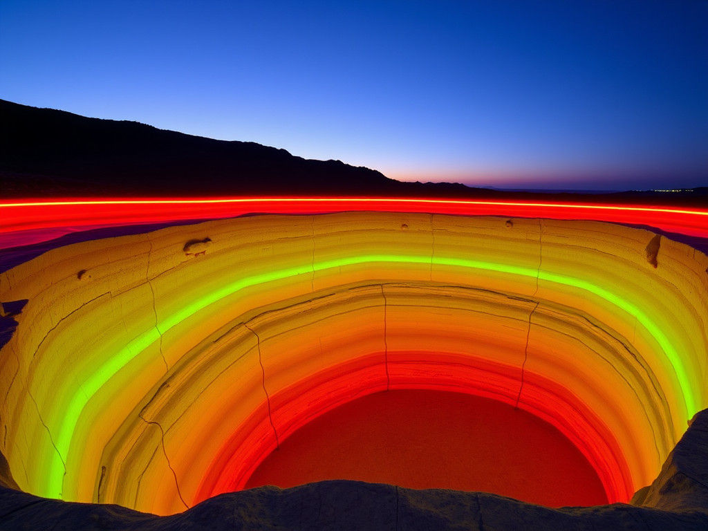 Roden Crater with Rainbow Neon Lighting