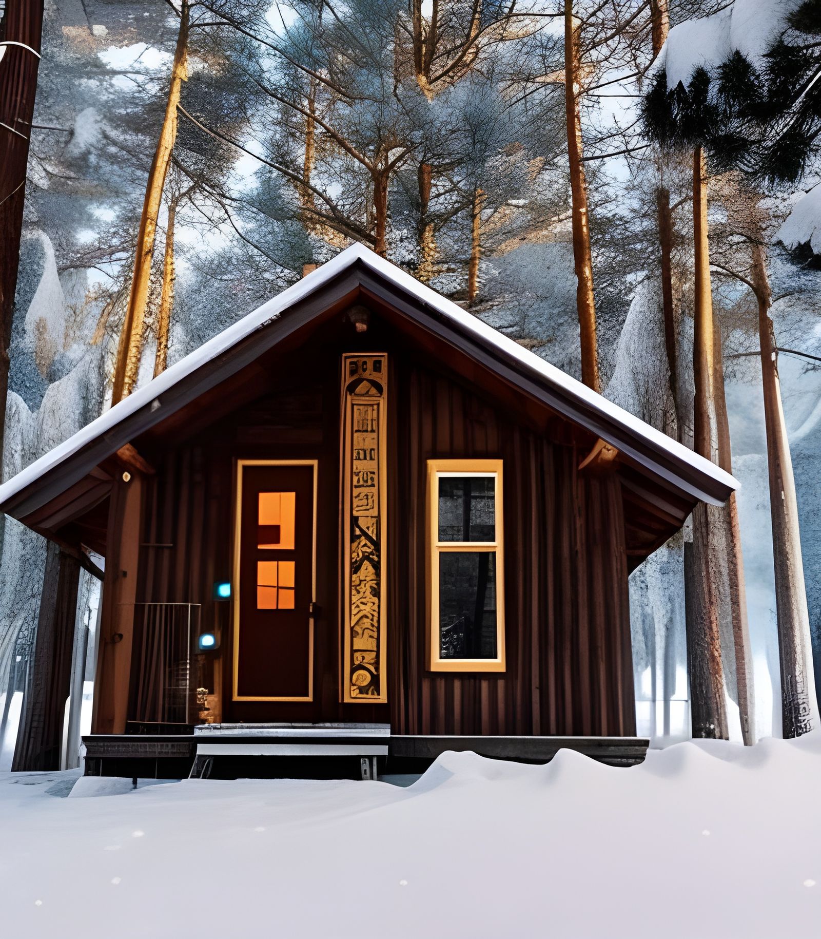Winter Cabin in Snowy Woods, Detailed Matte Photo