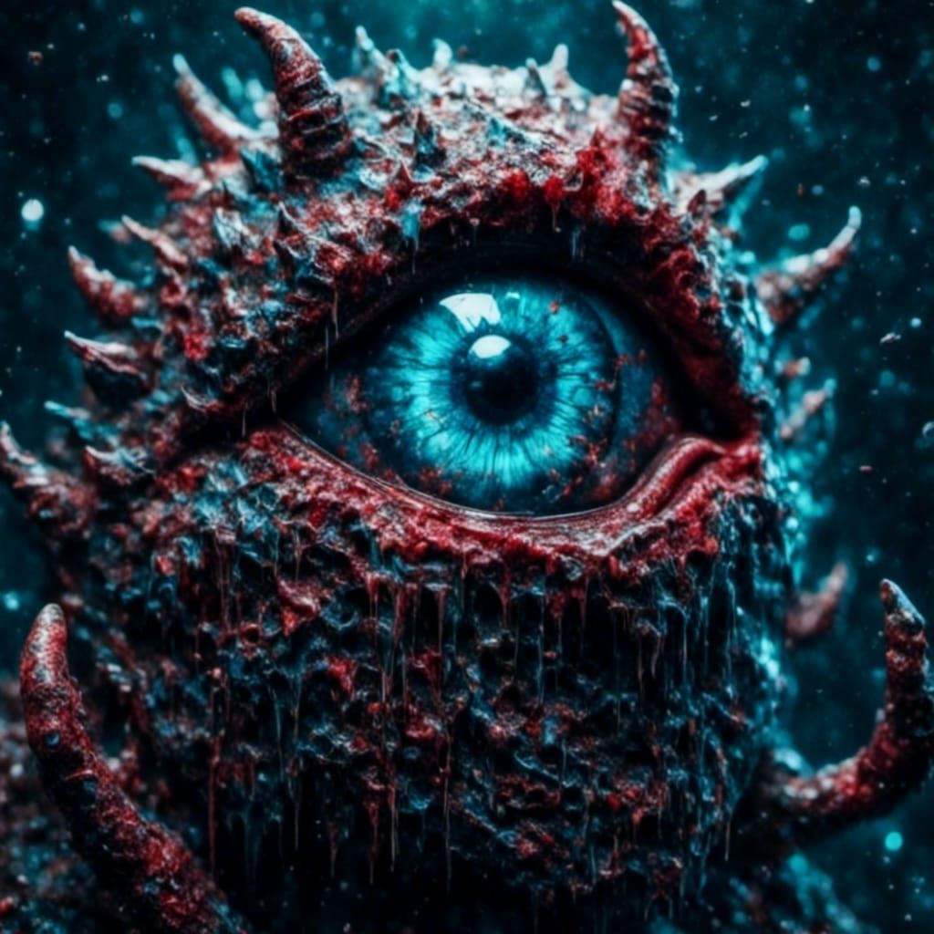 Screaming Eyeball Monster with Chainsaw in Macabre Style