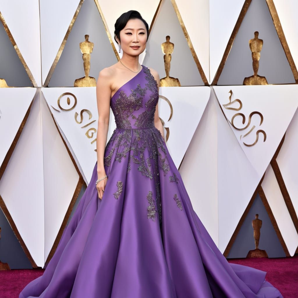 Asian Woman in Purple Mini Gown at Oscars