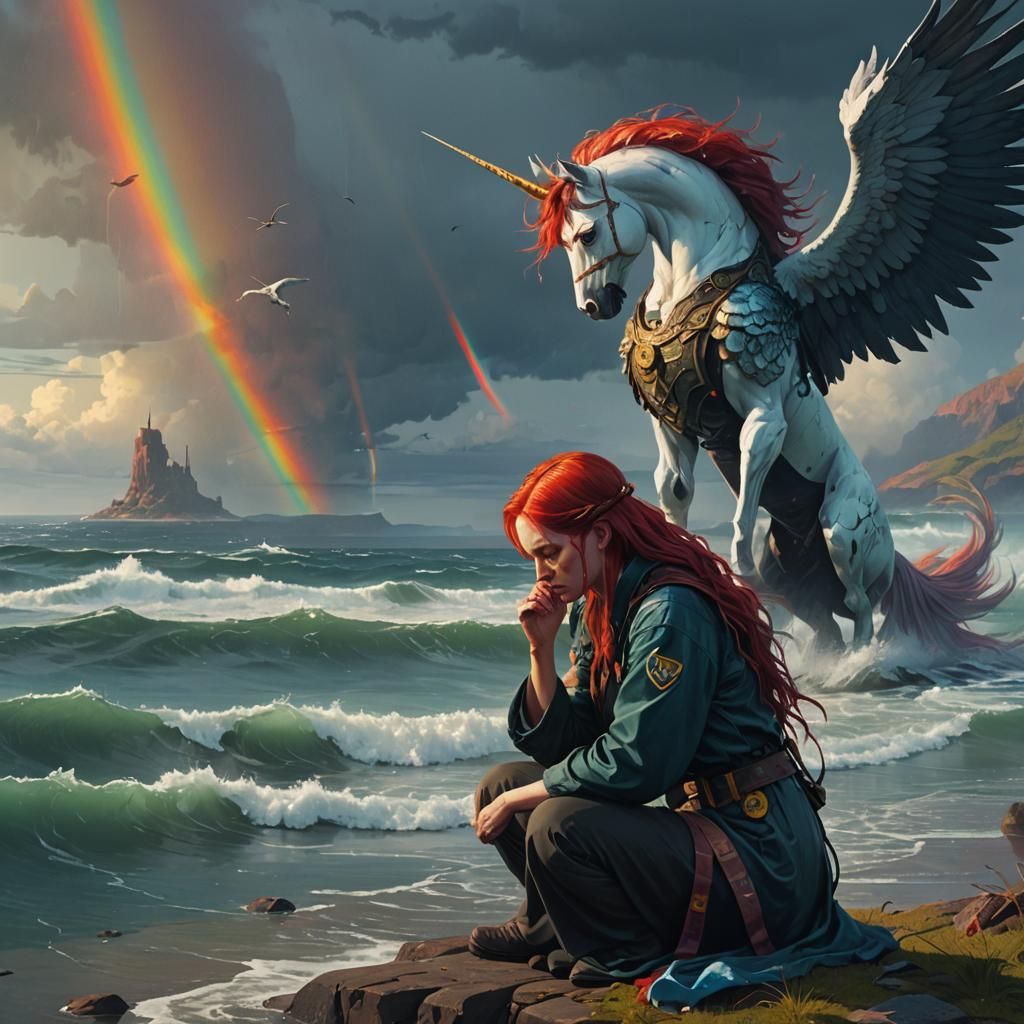 Fantasy Art: Woman Praying During Ocean Storm