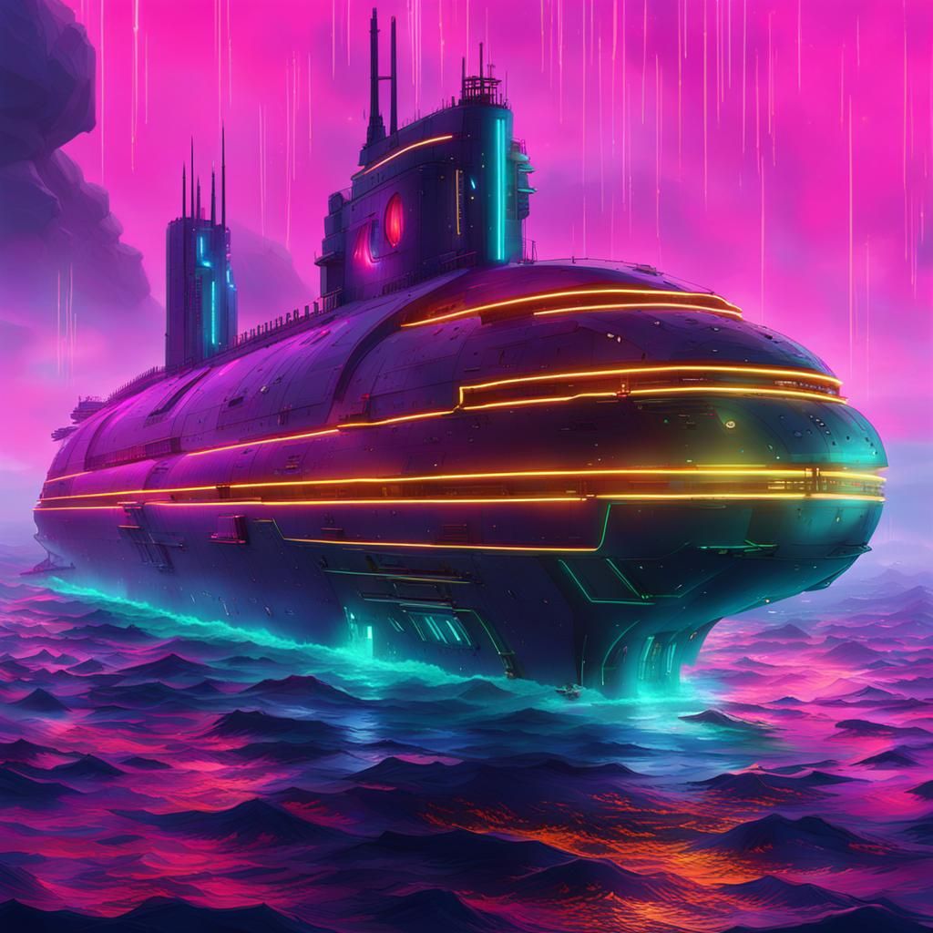 Futuristic Mega Submarine Cruise Ship at Sea