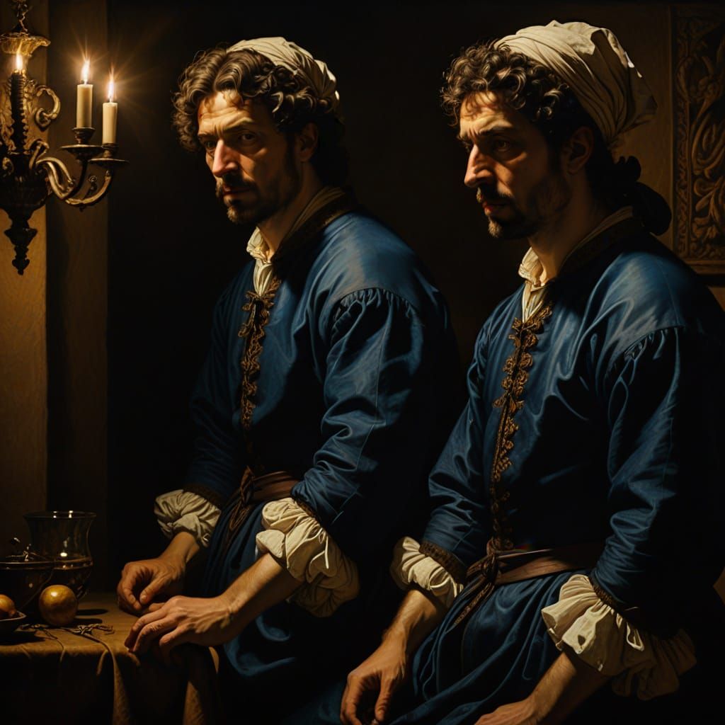 Baroque Oil Painting of Men in C17 Parlour