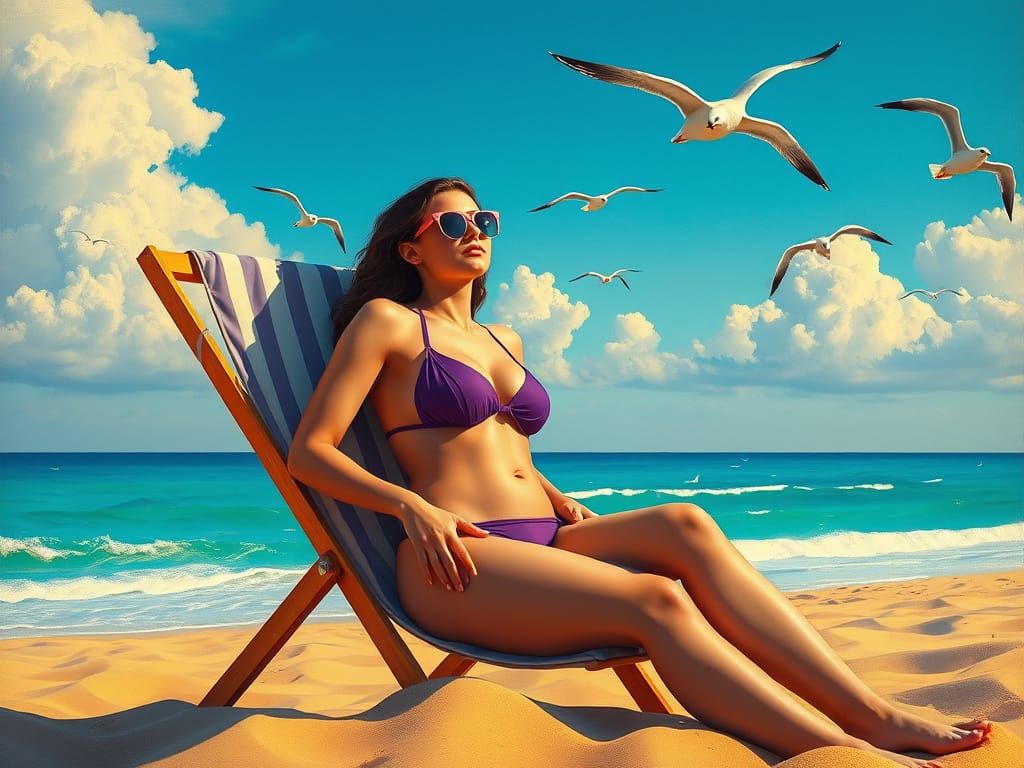 Jabba the Hutt in Bikini, Klimt-Inspired Beach Scene