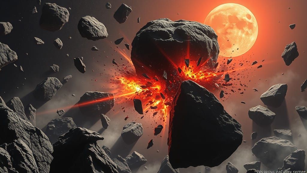 Asteroid Field Explosion in a Muted, Cyberpunk-Inspired Colo...