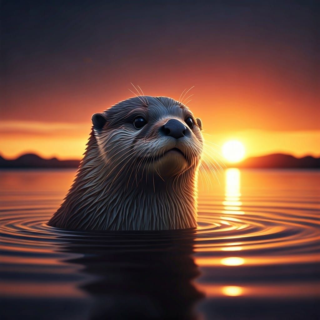 Whimsical Sunset Otter in Dreamlike Hues