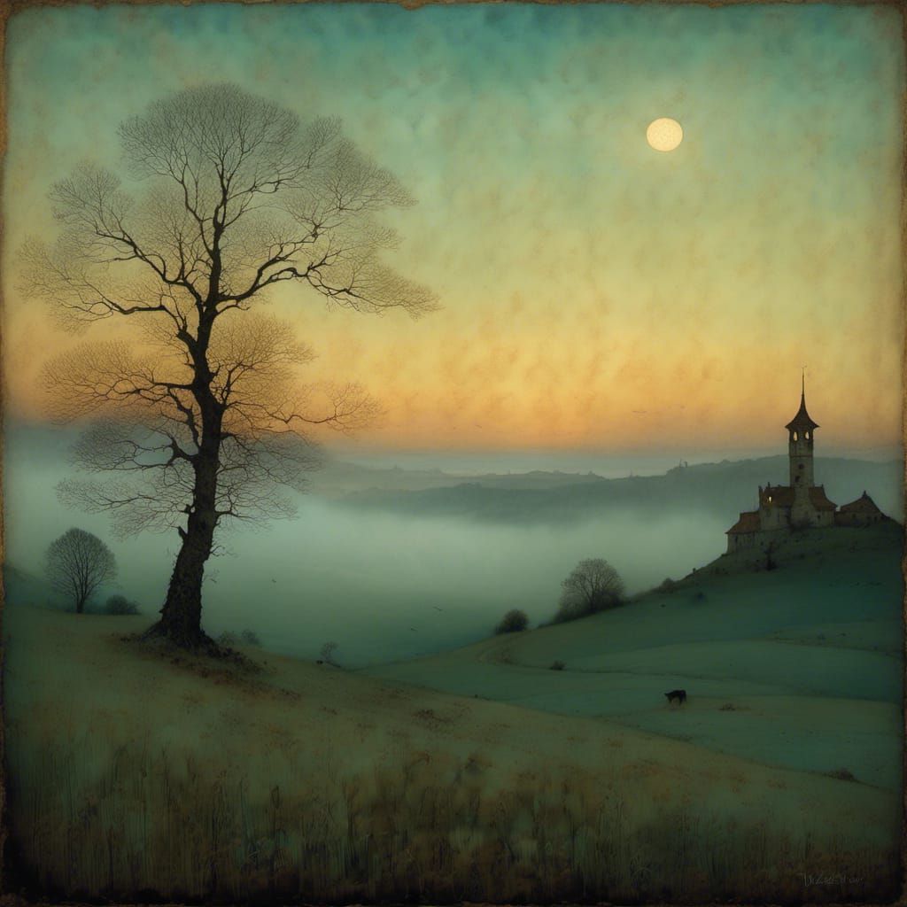 Surreal Night Becomes Day, Dreamlike Illustration