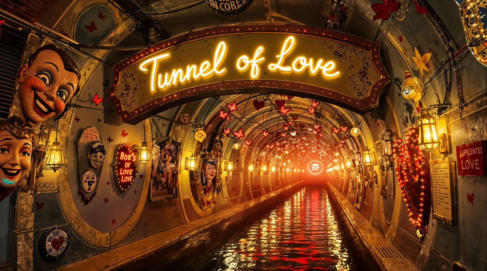 Vibrant Retro Tunnel of Love Scene
