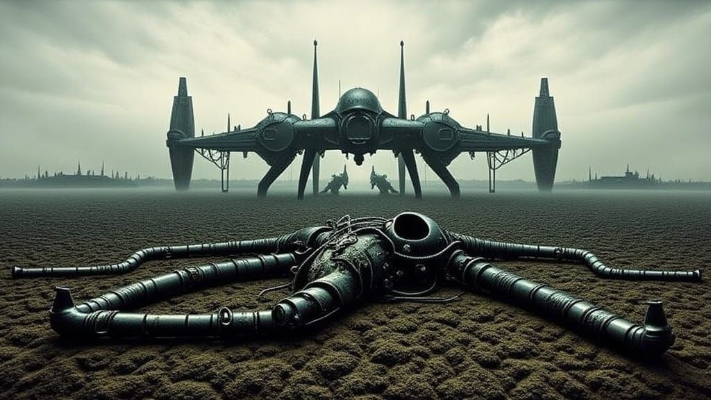 Dystopian Robot Junkyard in Post-Apocalyptic Style