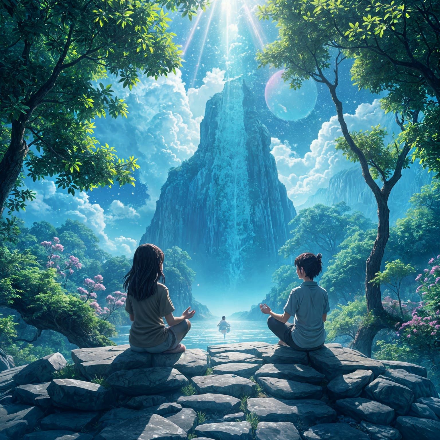 Ghibli-Style Meditation Scene by Makoto Shinkai
