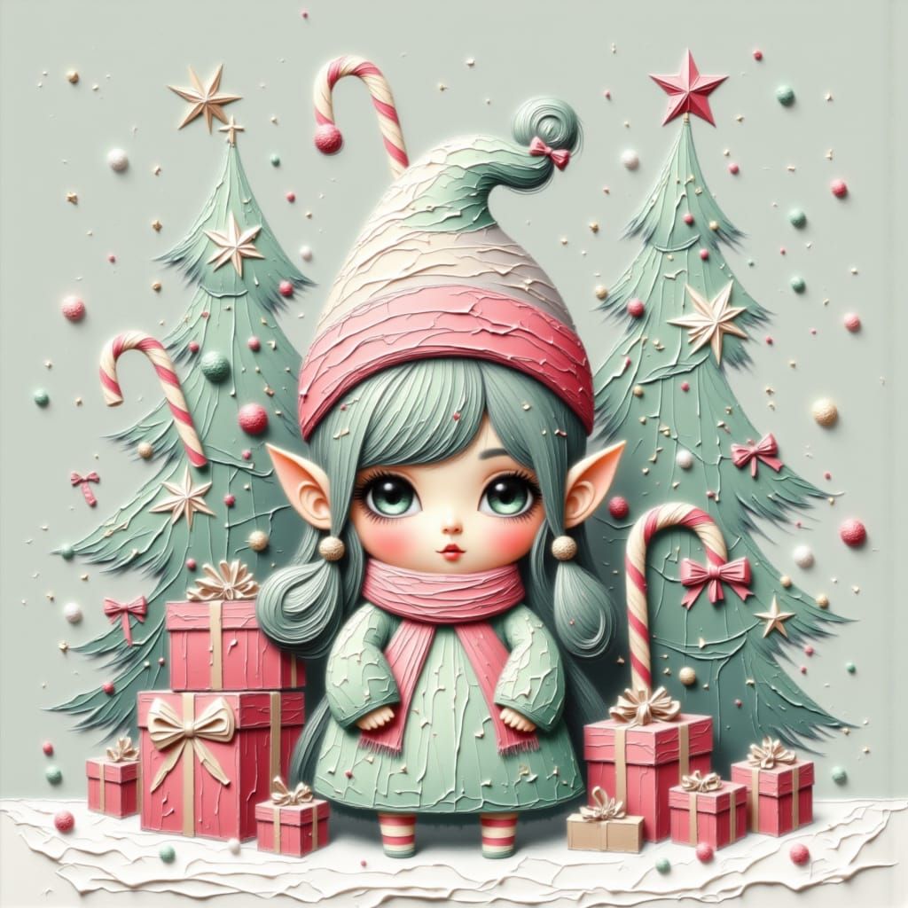 Cute Christmas Gnome with Glitter Gifts in Whimsical Style