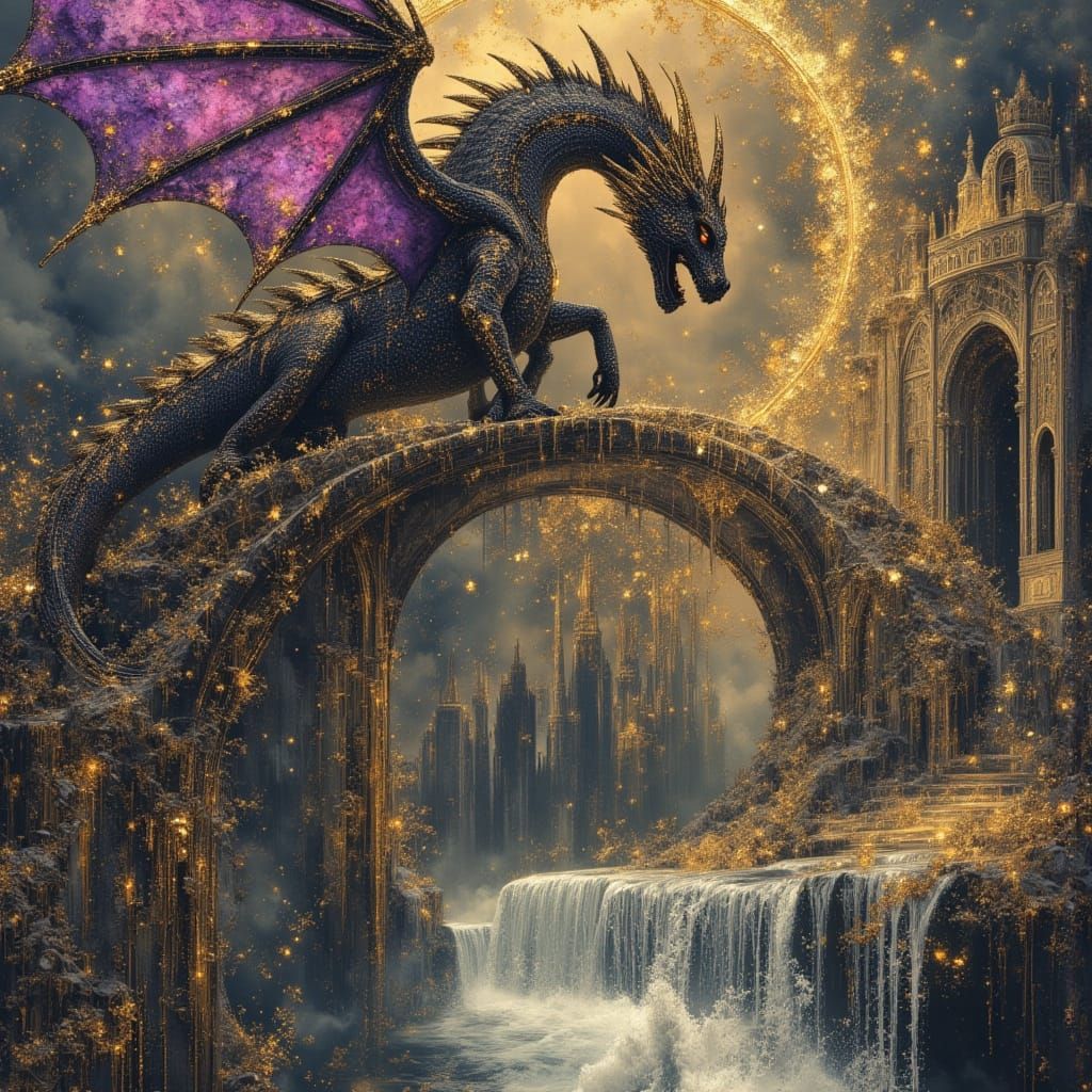 Luminous Dragon Over White River, Mucha Style