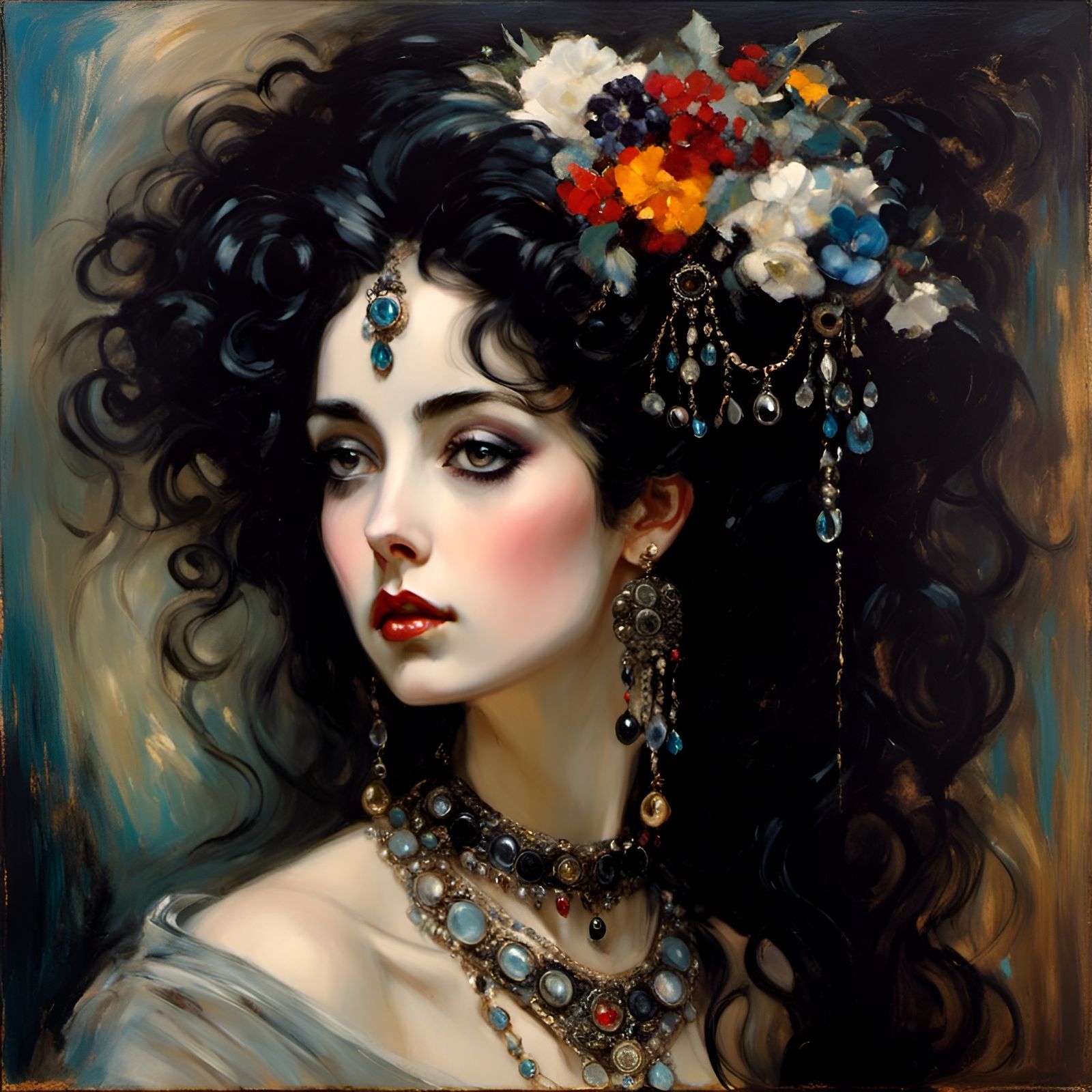 Gothic Oil Painting Portrait of Young Woman