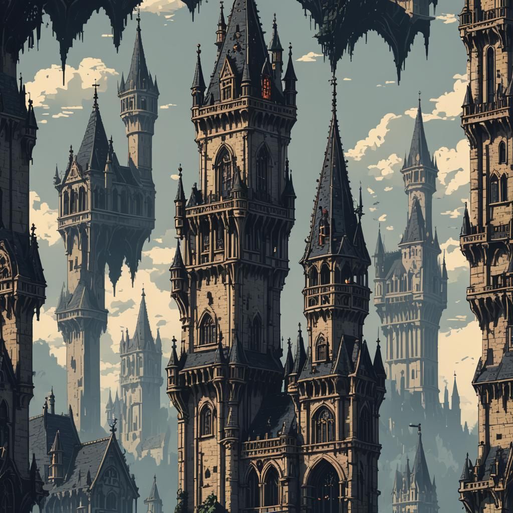 Pixel Art Gothic Tower Illustration