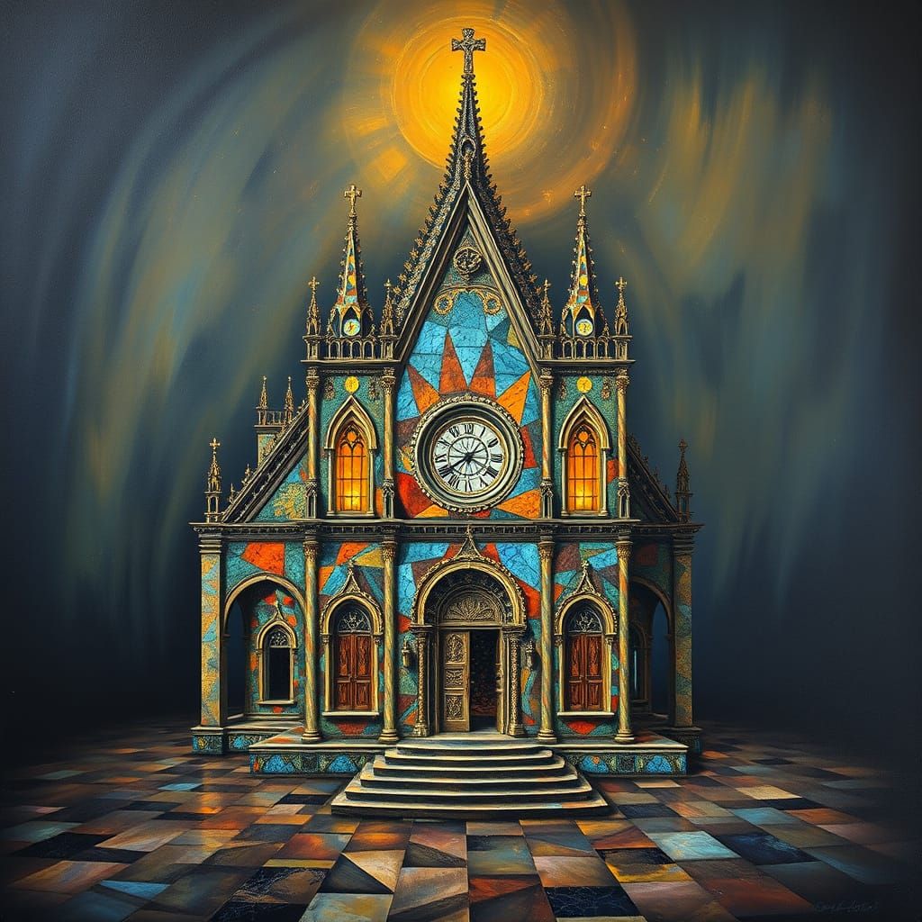 Labradorite Mosaic Cathedral in Surrealist Style