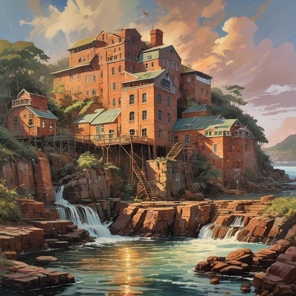 Seaside Mill Conversion as Gouache Impressionist Painting