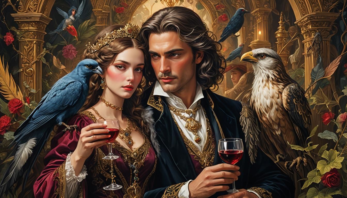 Fantasy Romance: Man and Woman-Bird by Ancient Tree