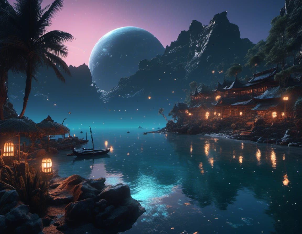 Lagoon at Dusk: Detailed Matte Painting