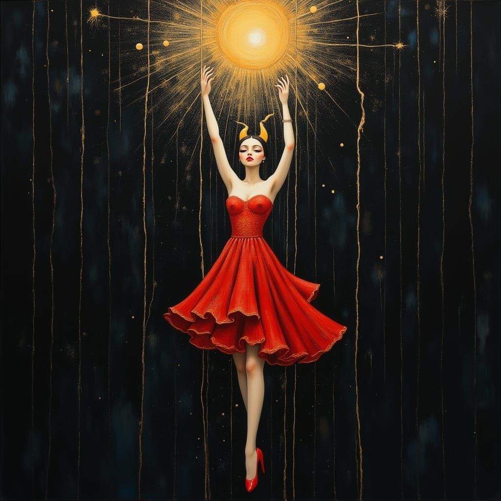 Exquisite Aerialist in Spotlight with Mobius Strip Woman