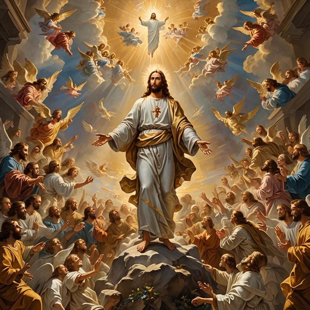 Jesus Christ Resurrected: Baroque Painting of Heavenly Scene