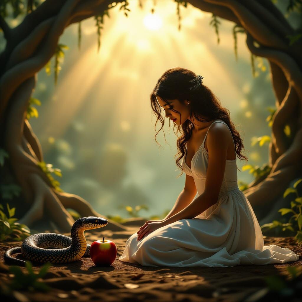 Photorealistic Collage of Shame in Abstract Eden