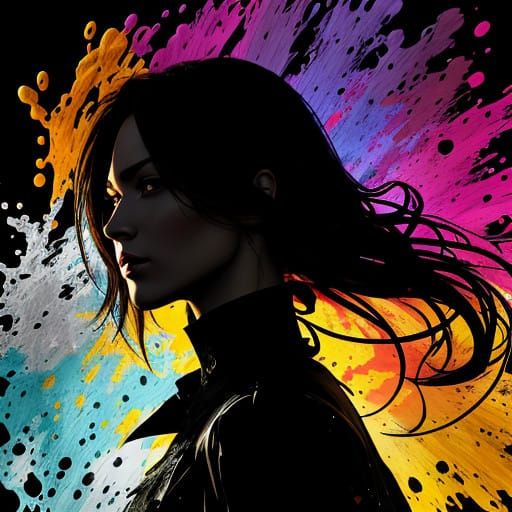 Hyperrealistic Silhouette Portrait in Vibrant Splash Art